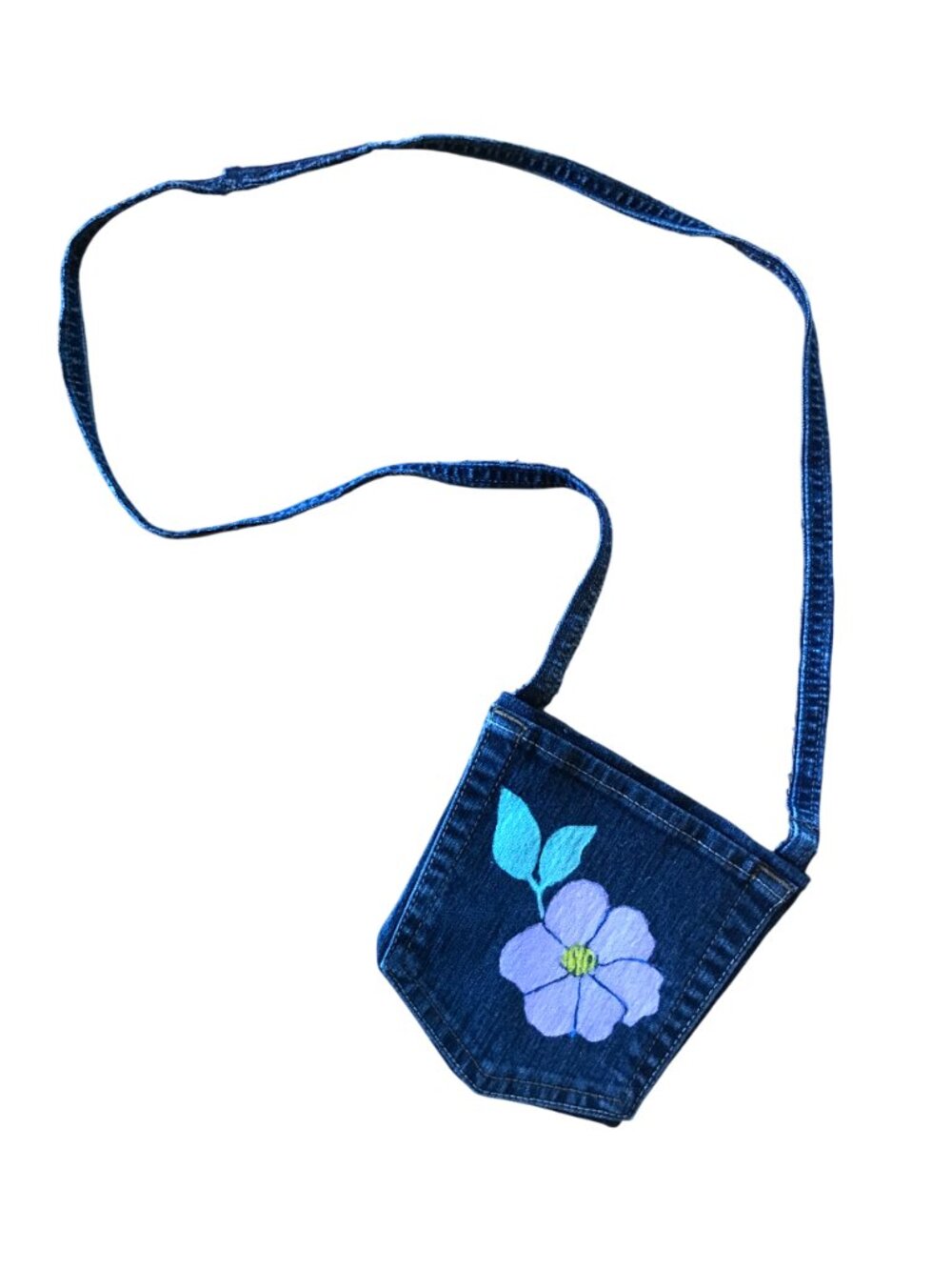 Handmade Crossbody Bag, Over Shoulder Painted Pansy Cell Phone Small Denim Purse